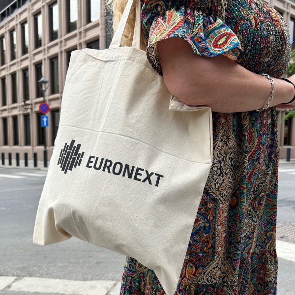 Hvitt handlenett i bomull med logoen til Euronext trykket i en farge